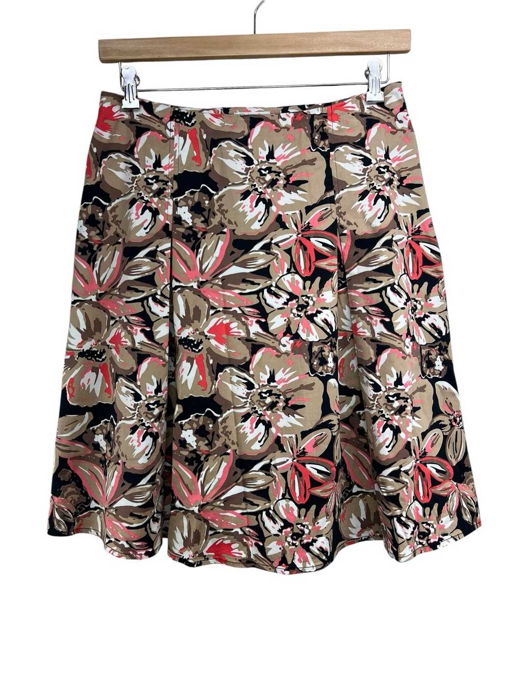 Christopher & Banks Brown Pink Floral Skirt Womens 8 Pleats A Line